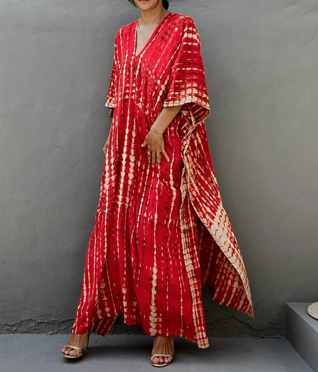RanRui Women's Plus Size Caftans tie dye Vneck Kaftan Dresses Loose Soft Kaftan Loungewear