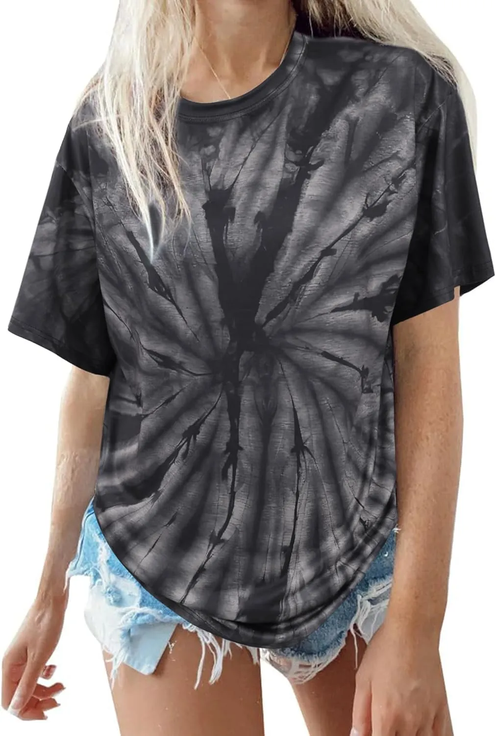 Remidoo Women's Casual Crewneck Short Sleeve Tie Dye Oversized T Shirt Graphic Tee Top
