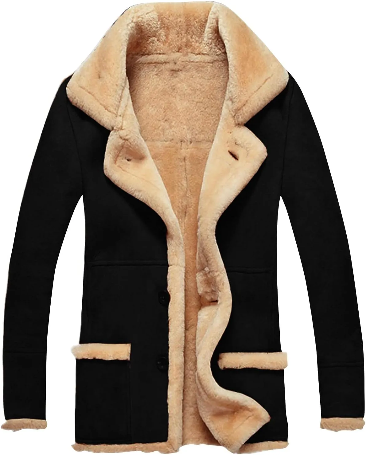 RTRDE Men's Coats Trench Coat Sherpa Fleece Lined Pea Coat Winter Warm Long Jacket Coats, M-3XL