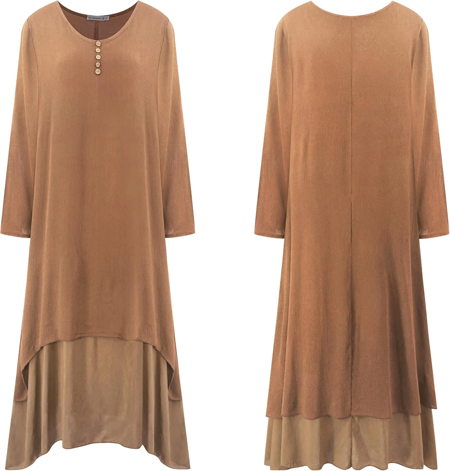 R.Vivimos Women Long Sleeve Cotton Casual Loose Plus Size Irregular Long Dresses