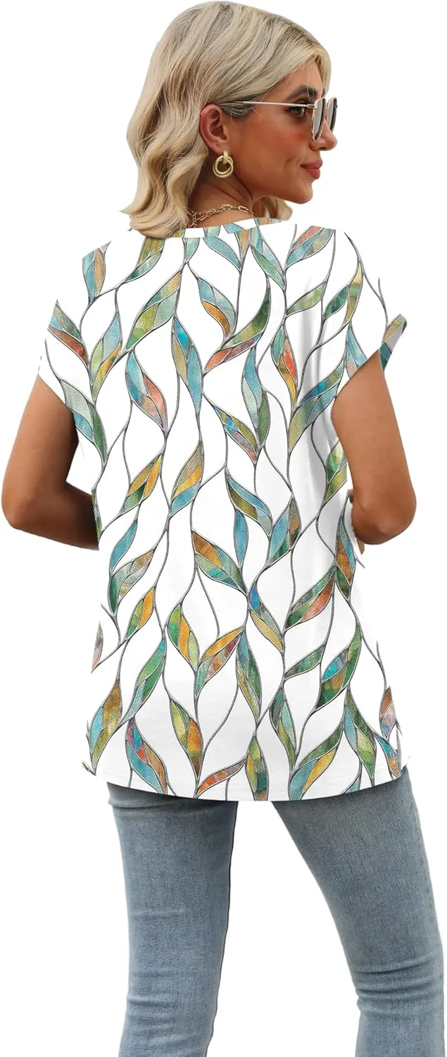 SAMPEEL Womens Summer Tops 2025 Cap Sleeve Trendy V Neck Loose Fit T Shirts