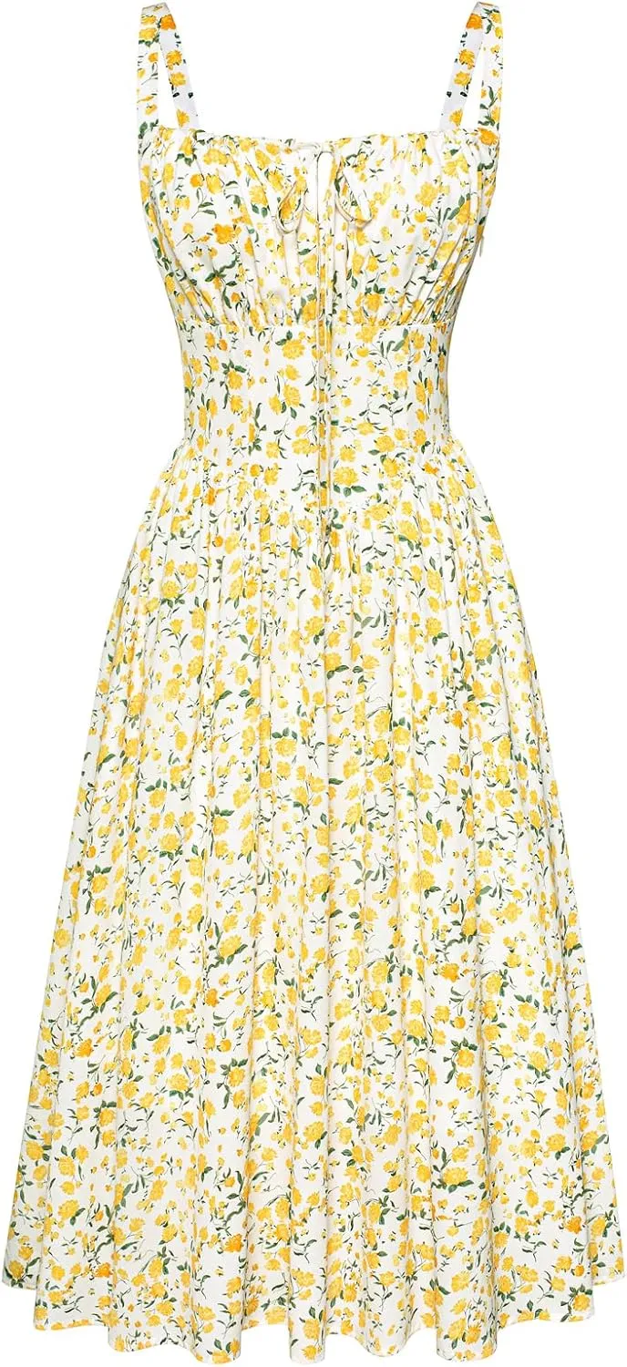 Scarlet Darkness Floral Printed Corset Dress Ruched Bust Cami Dress Flowy Sundress