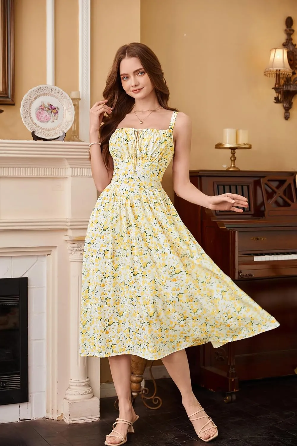 Scarlet Darkness Floral Printed Corset Dress Ruched Bust Cami Dress Flowy Sundress