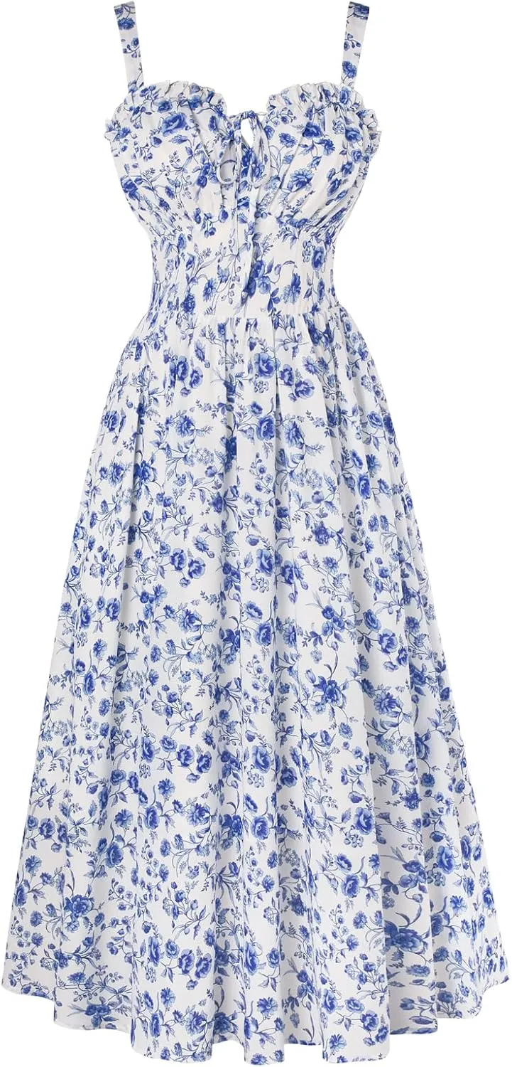 Scarlet Darkness Summer Dresses for Women 2025 Floral Corset Dress Long Milkmaid Dress
