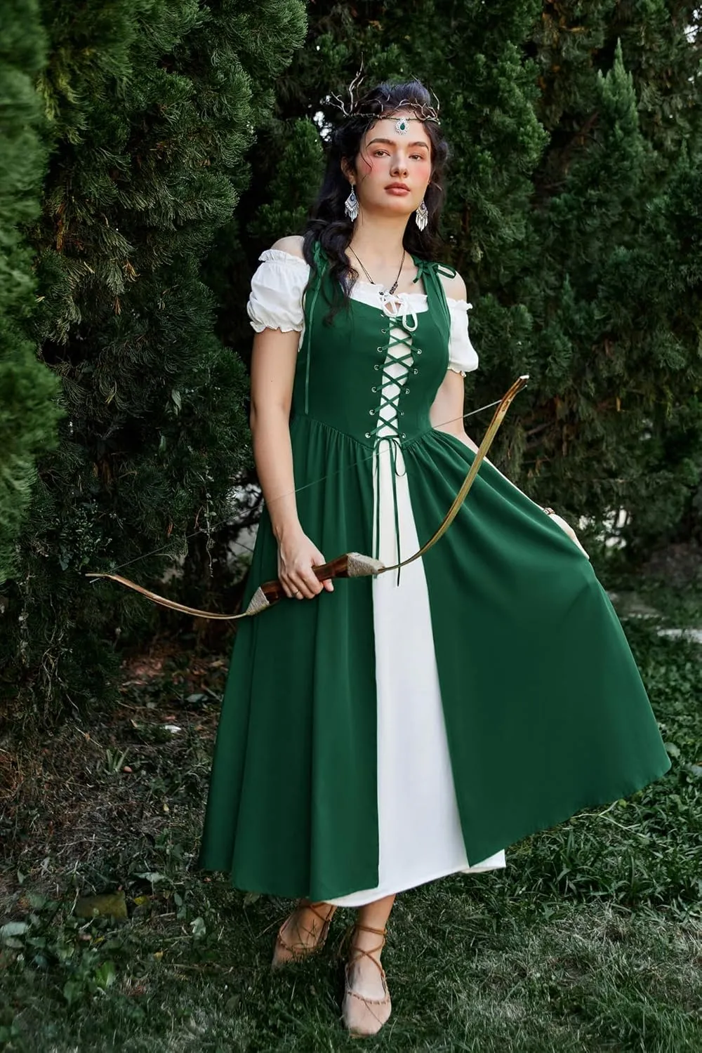 Scarlet Darkness Women Renaissance Dress Peasant Medieval Dress Short Sleeve Maxi Dress