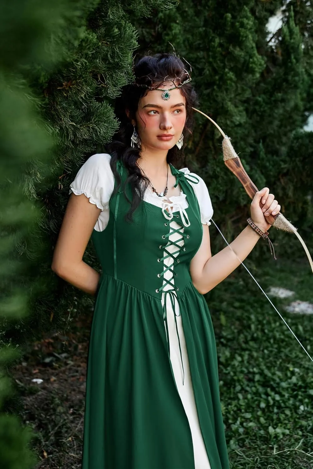 Scarlet Darkness Women Renaissance Dress Peasant Medieval Dress Short Sleeve Maxi Dress