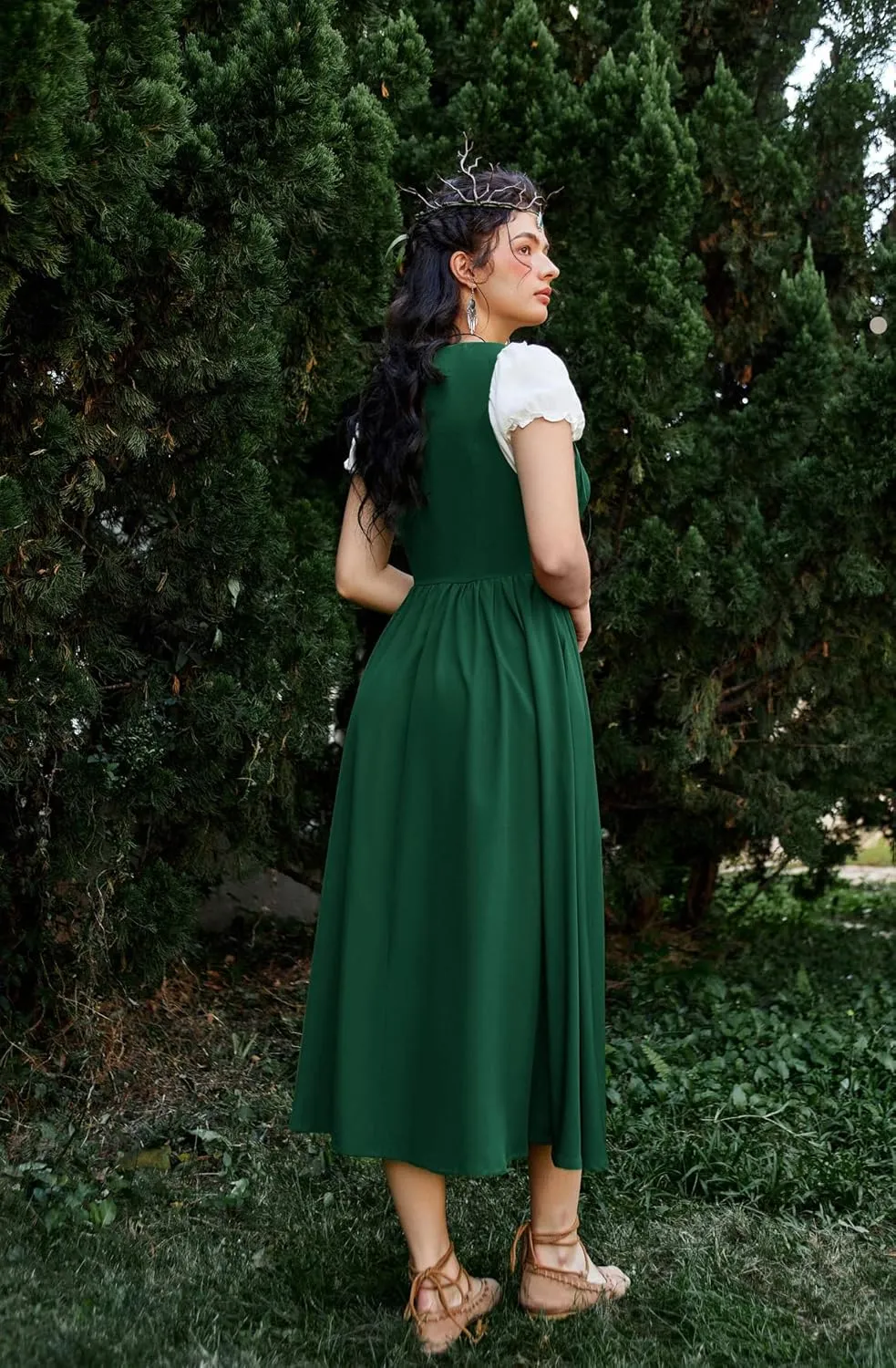 Scarlet Darkness Women Renaissance Dress Peasant Medieval Dress Short Sleeve Maxi Dress