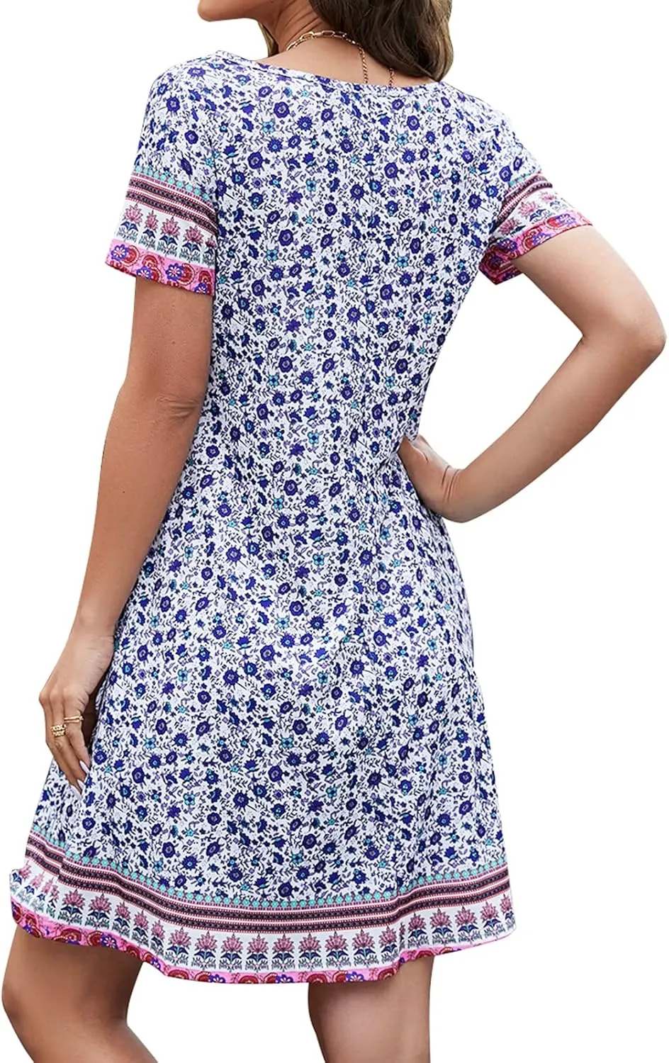 Sherosa Women's Summer Dresses 2025 Beach Boho Sundress Short Sleeve Loose Casual Tshirt Dress with Pockets