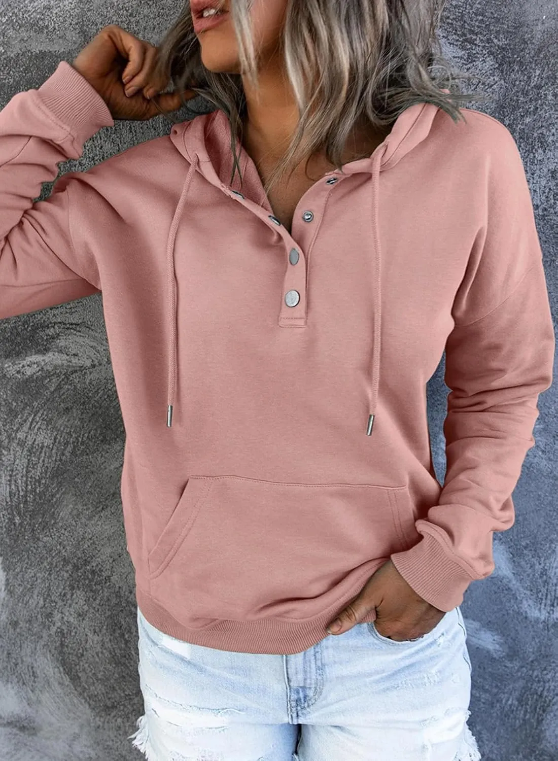 SHEWIN Women's Casual Hoodies Long Sleeve Solid Lightweight Pullover Tops Loose Sweatshirt with Pocket