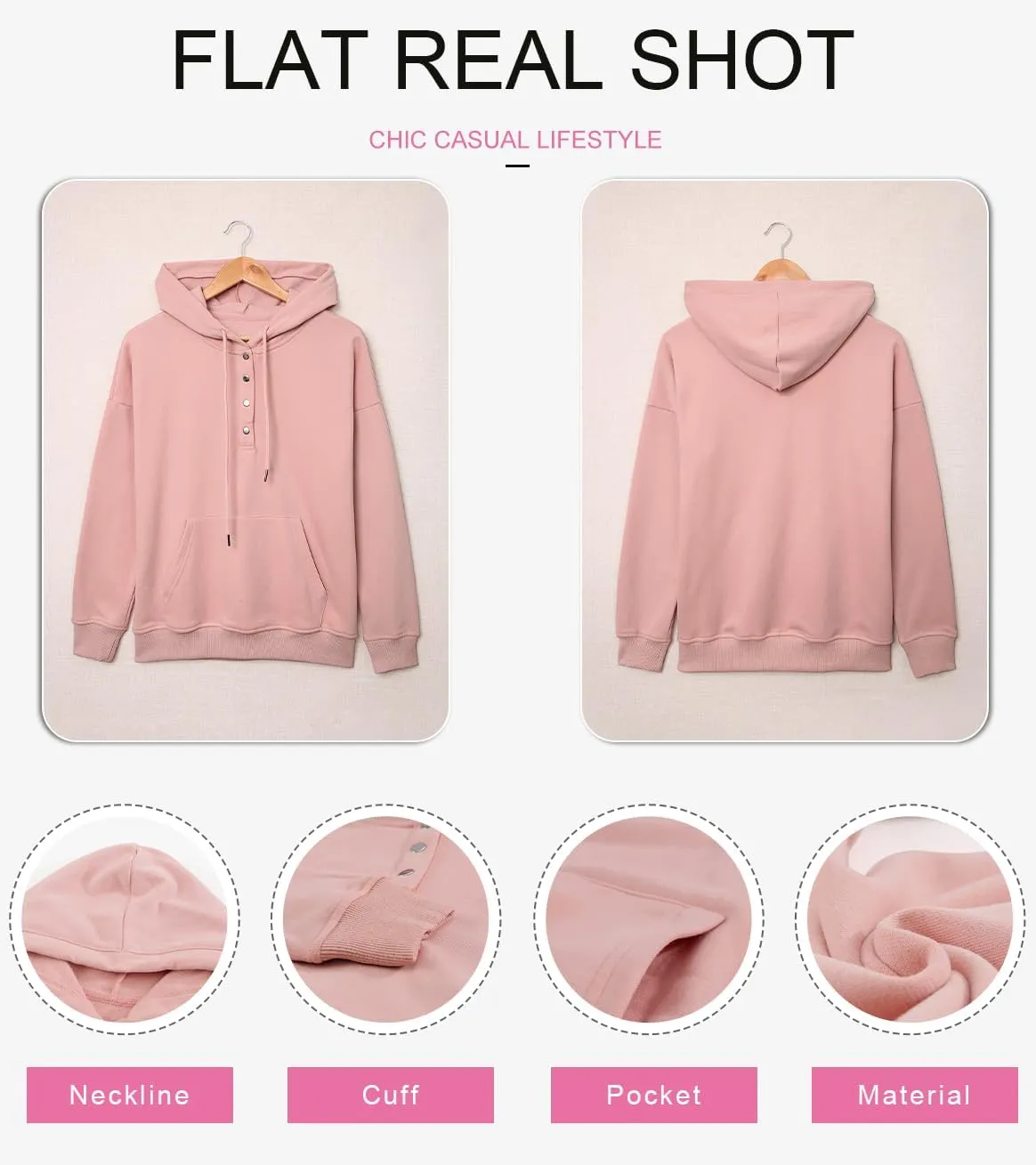 SHEWIN Women's Casual Hoodies Long Sleeve Solid Lightweight Pullover Tops Loose Sweatshirt with Pocket