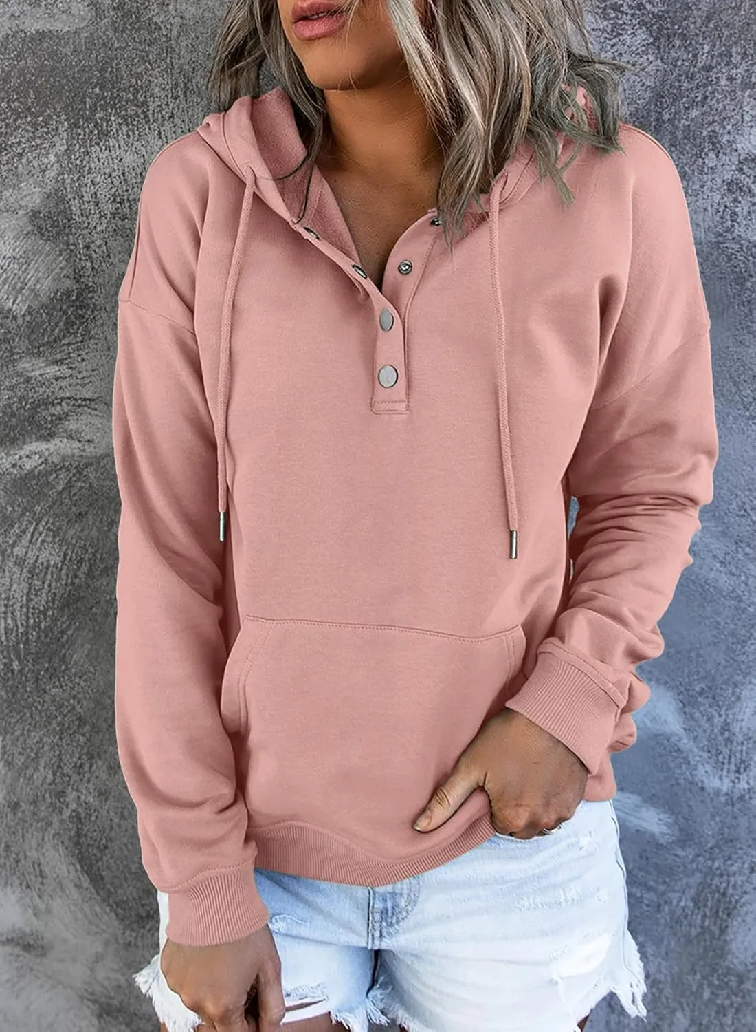 SHEWIN Women's Casual Hoodies Long Sleeve Solid Lightweight Pullover Tops Loose Sweatshirt with Pocket