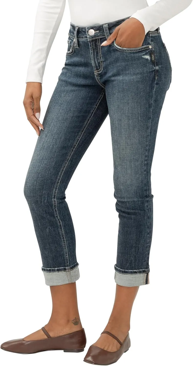 Silver Jeans Co. Women's Suki Mid Rise Curvy Fit Straight Crop Jeans