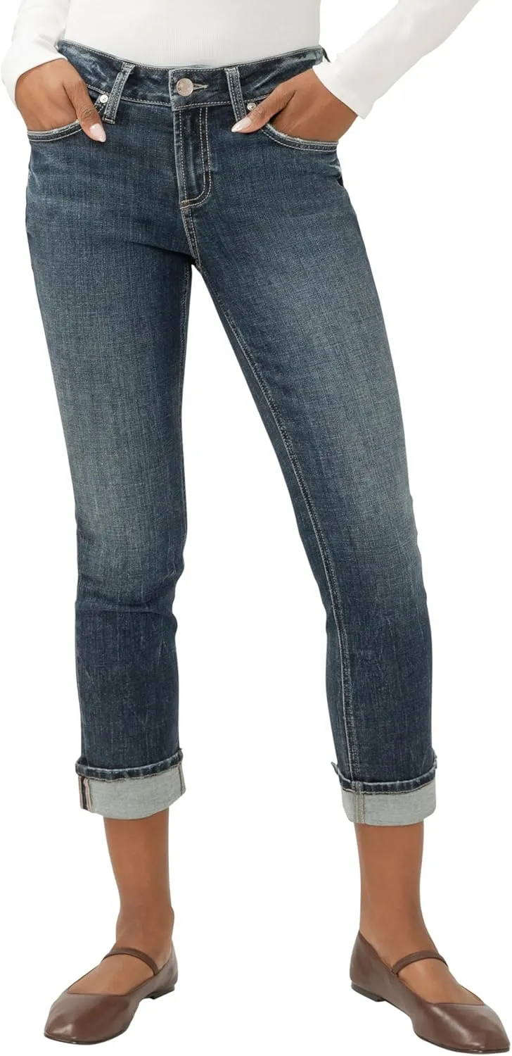 Silver Jeans Co. Women's Suki Mid Rise Curvy Fit Straight Crop Jeans