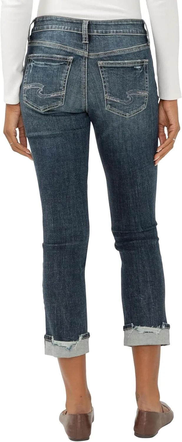 Silver Jeans Co. Women's Suki Mid Rise Curvy Fit Straight Crop Jeans