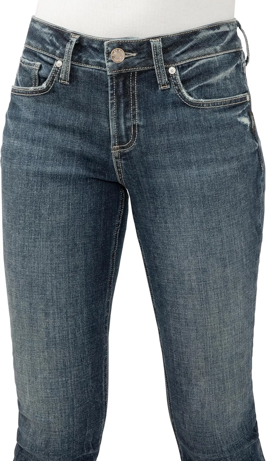 Silver Jeans Co. Women's Suki Mid Rise Curvy Fit Straight Crop Jeans