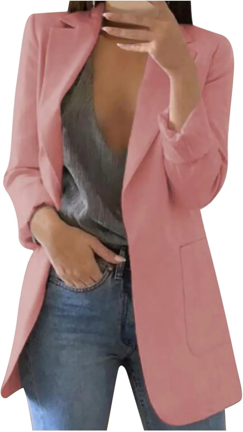 Solid Plain Blazers for Women Business Casual Office Coat Long Sleeve Cardigans Suit Blazer Jacket Fall Thin Outwear