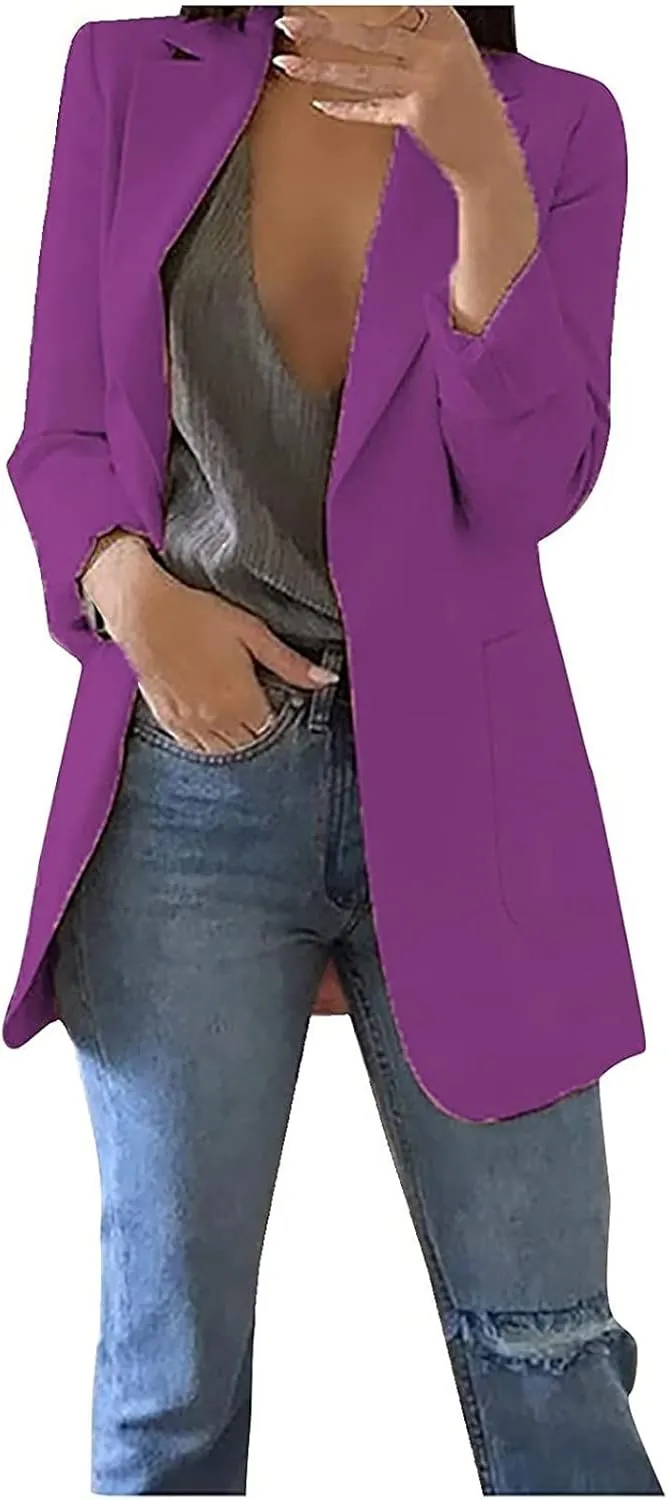 Solid Plain Blazers for Women Business Casual Office Coat Long Sleeve Cardigans Suit Blazer Jacket Fall Thin Outwear