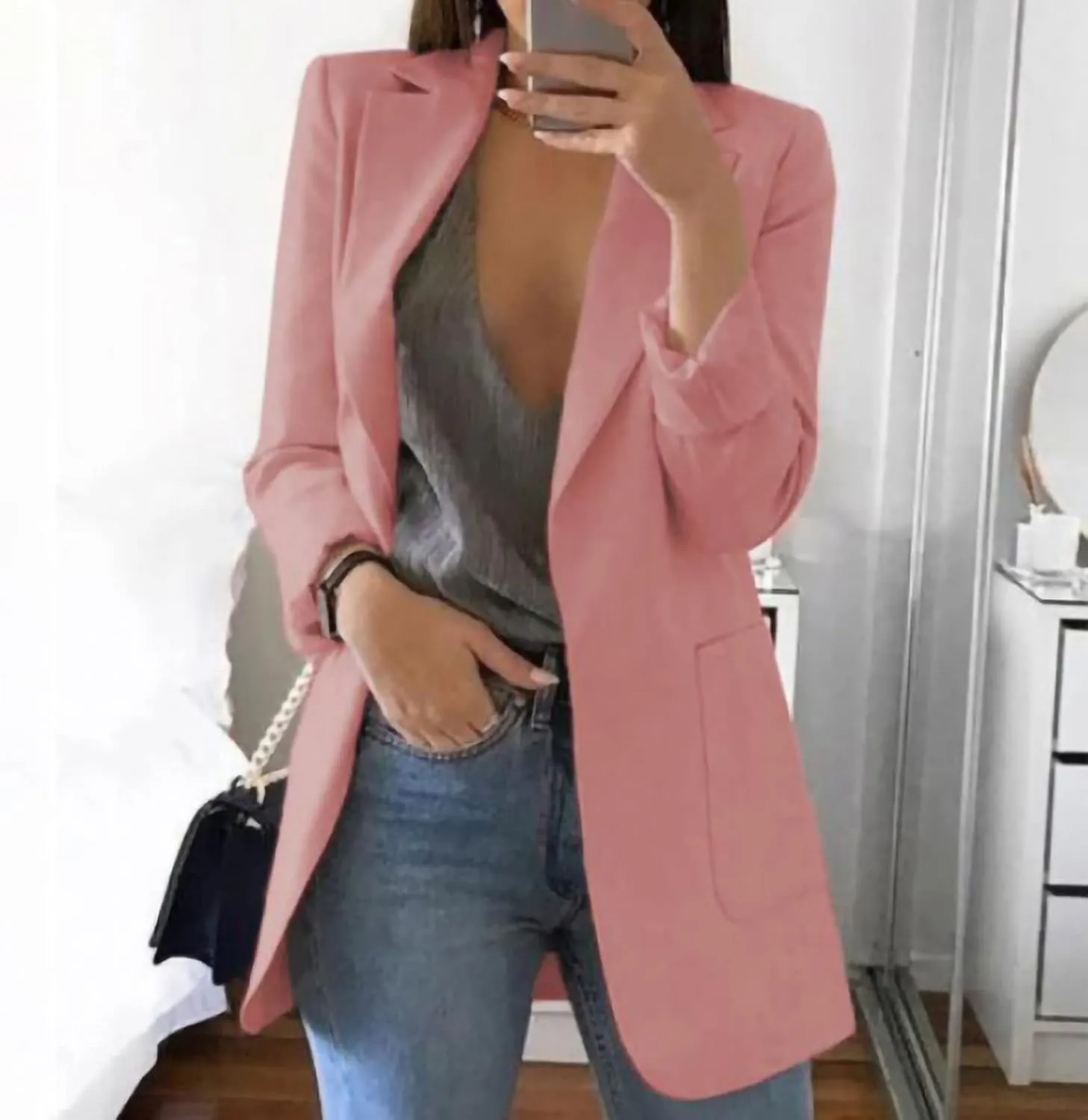 Solid Plain Blazers for Women Business Casual Office Coat Long Sleeve Cardigans Suit Blazer Jacket Fall Thin Outwear