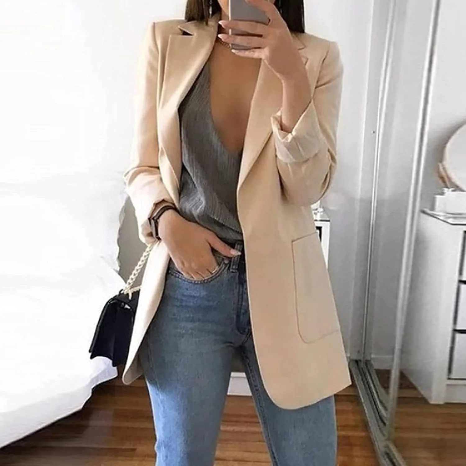 Solid Plain Blazers for Women Business Casual Office Coat Long Sleeve Cardigans Suit Blazer Jacket Fall Thin Outwear