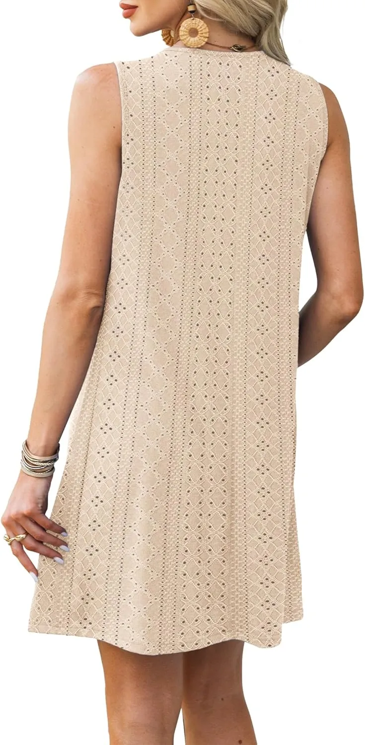 Summer Dresses for Women Sleeveless Beach Vacation Coverup with Pockets (S-2XL)