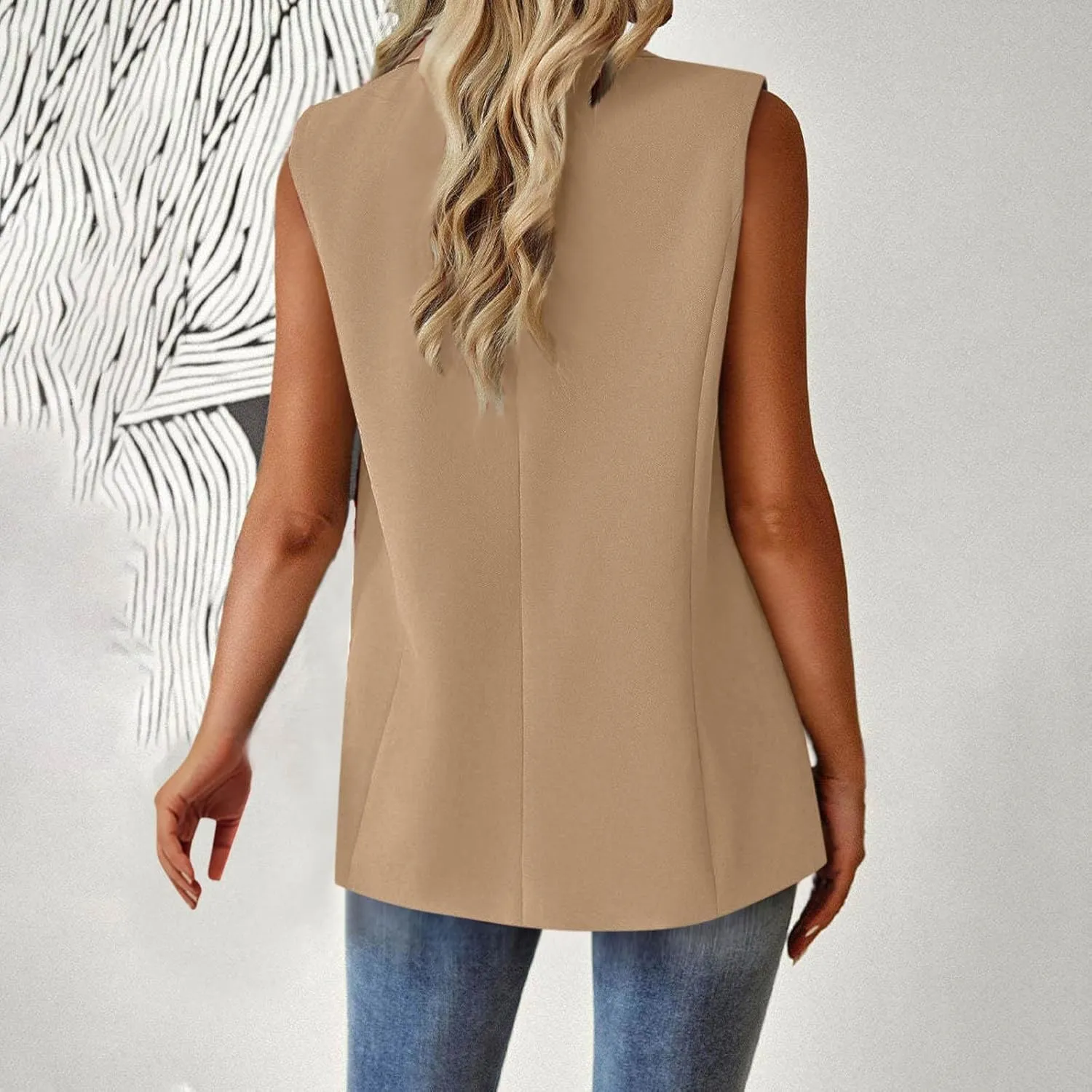 Summer Sleeveless Blazer for Women Lightweight Fully-Lined Fashion Casual Vest Work Office Button Up Pockets Blazers