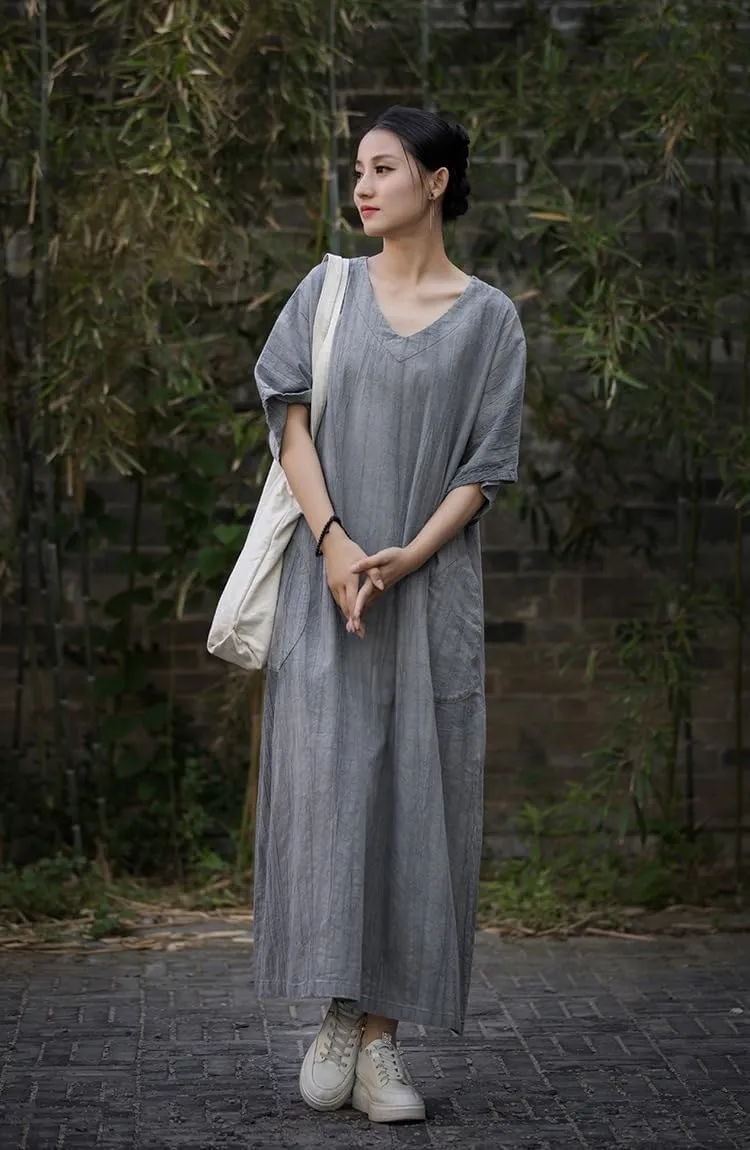Summer Women??s Casual Short Sleeveless Cotton Linen Sun Dress Maxi Tunic Beach Dresst