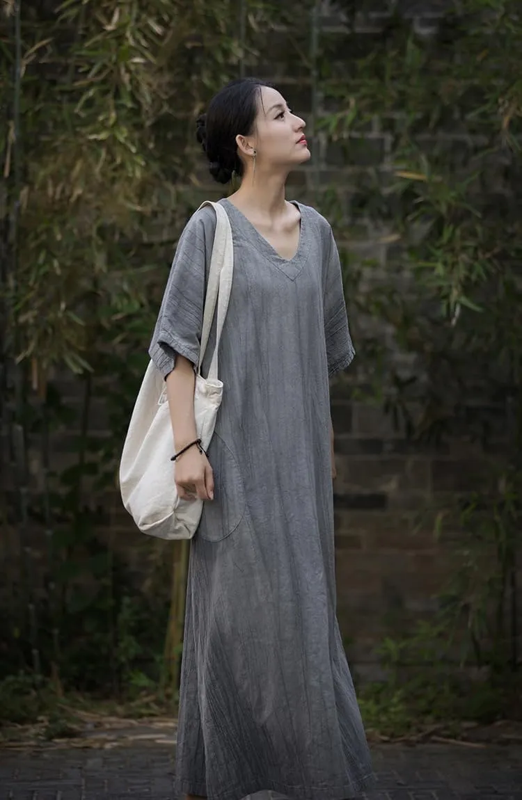 Summer Women??s Casual Short Sleeveless Cotton Linen Sun Dress Maxi Tunic Beach Dresst