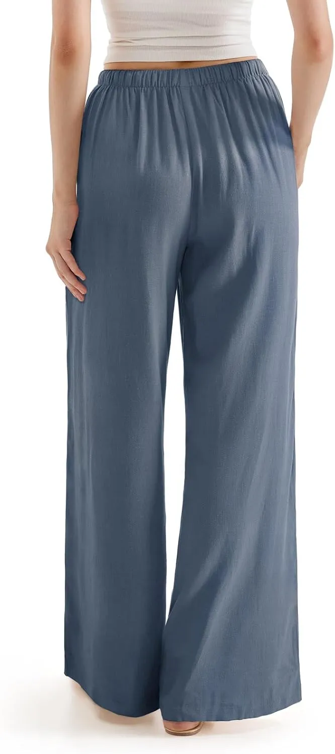 SUUKSESS Women Wide Leg Linen Pants with Pocket High Waisted Lounge Palazzo Pant