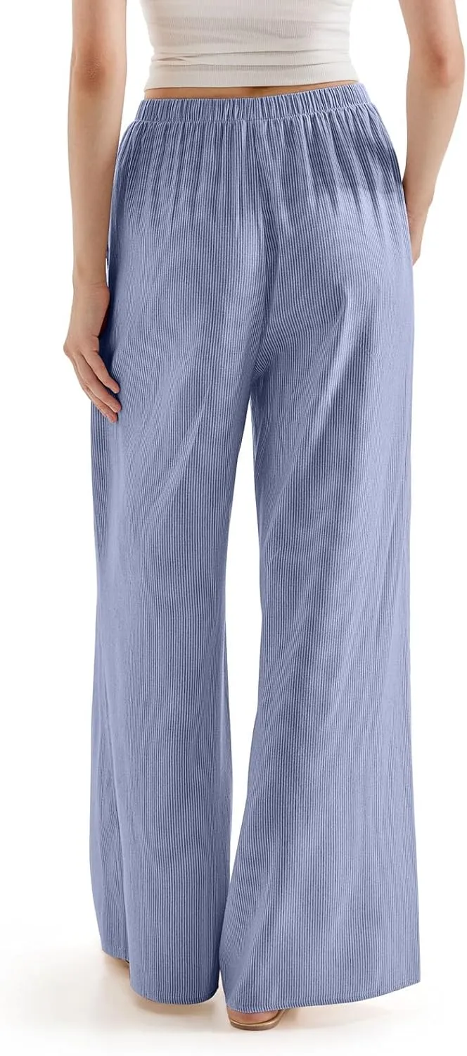 SUUKSESS Women Wide Leg Linen Pants with Pocket High Waisted Lounge Palazzo Pant