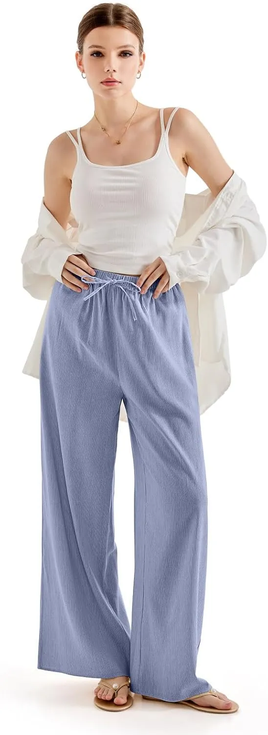 SUUKSESS Women Wide Leg Linen Pants with Pocket High Waisted Lounge Palazzo Pant