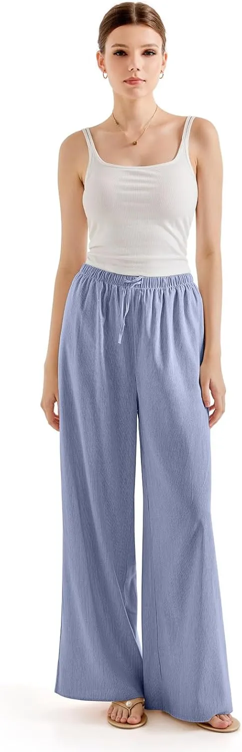 SUUKSESS Women Wide Leg Linen Pants with Pocket High Waisted Lounge Palazzo Pant
