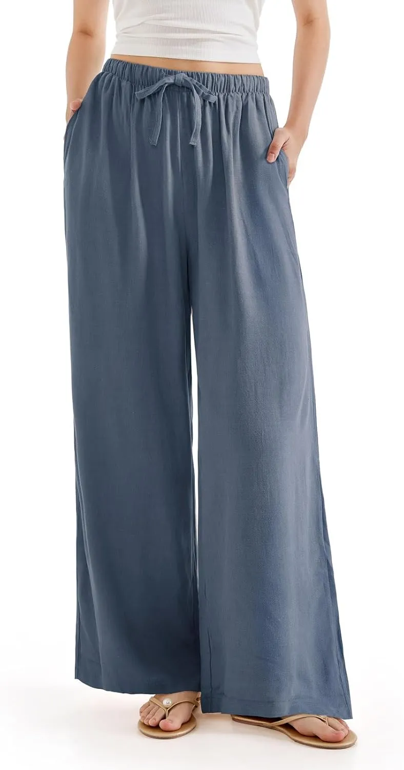 SUUKSESS Women Wide Leg Linen Pants with Pocket High Waisted Lounge Palazzo Pant