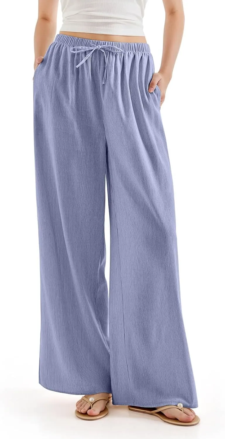 SUUKSESS Women Wide Leg Linen Pants with Pocket High Waisted Lounge Palazzo Pant