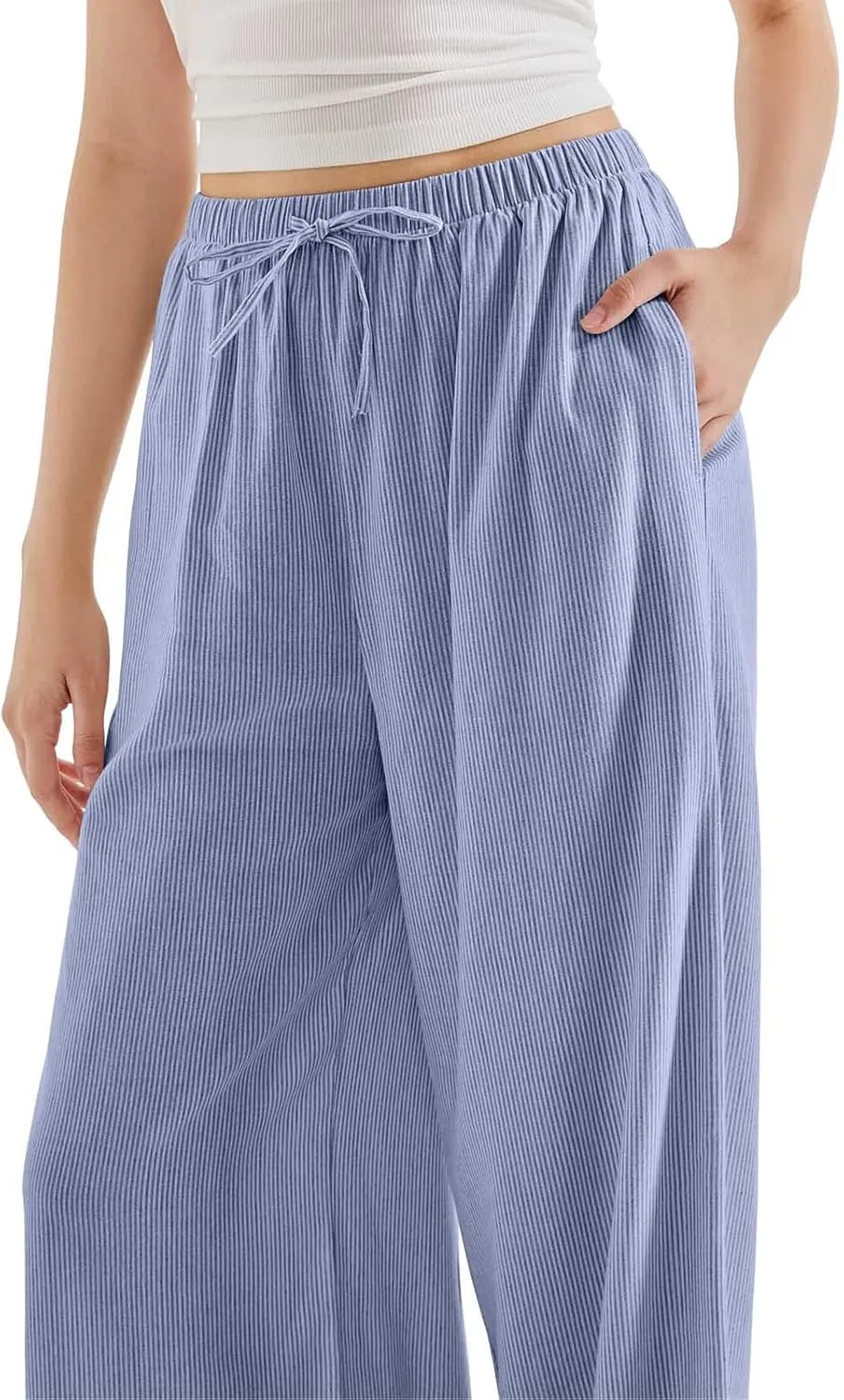 SUUKSESS Women Wide Leg Linen Pants with Pocket High Waisted Lounge Palazzo Pant