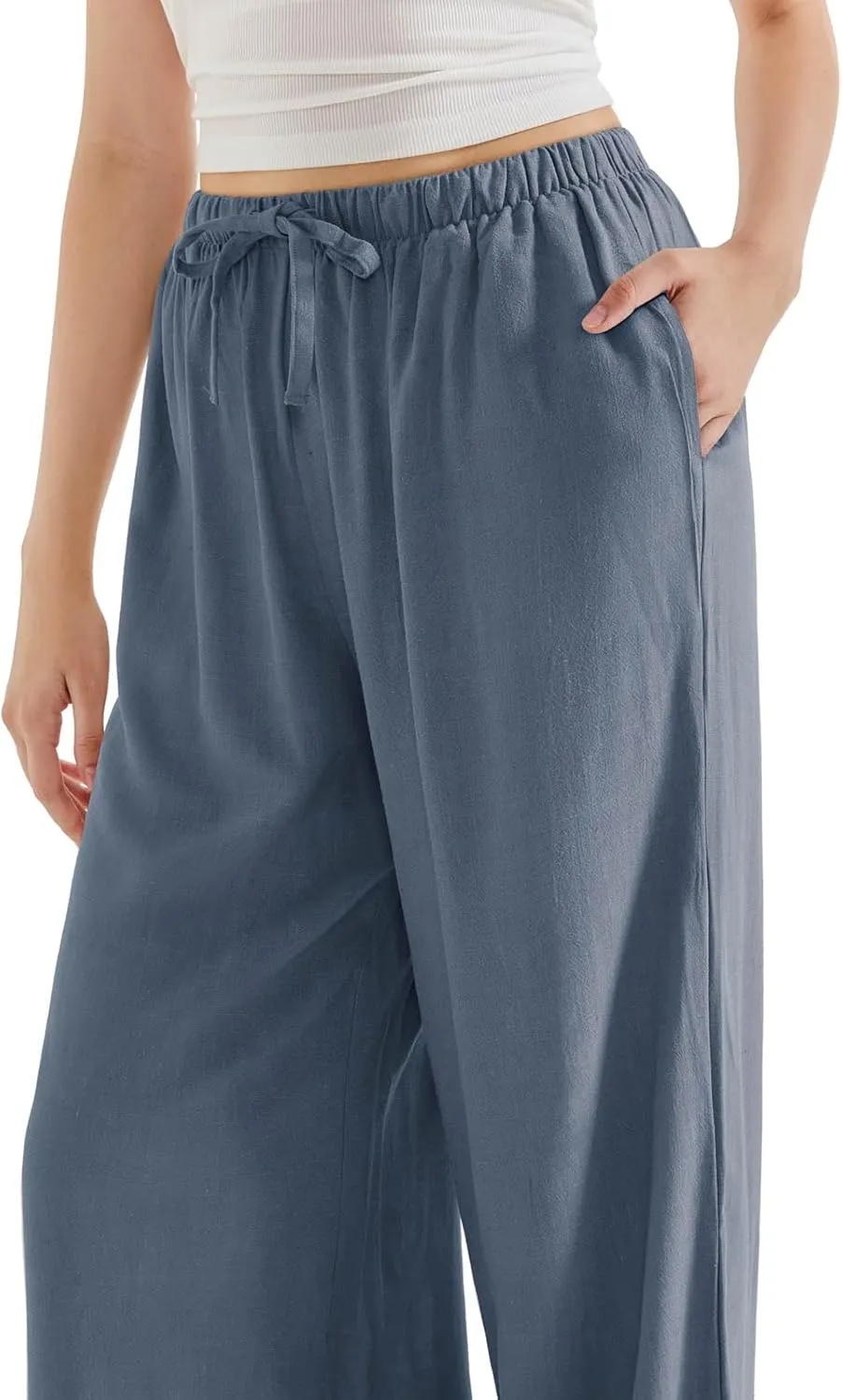 SUUKSESS Women Wide Leg Linen Pants with Pocket High Waisted Lounge Palazzo Pant