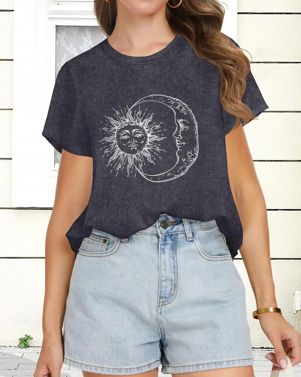 T Shirts for Women Summer Short Sleeve Crewneck Casual Cute Graphic Basic Tees Tops