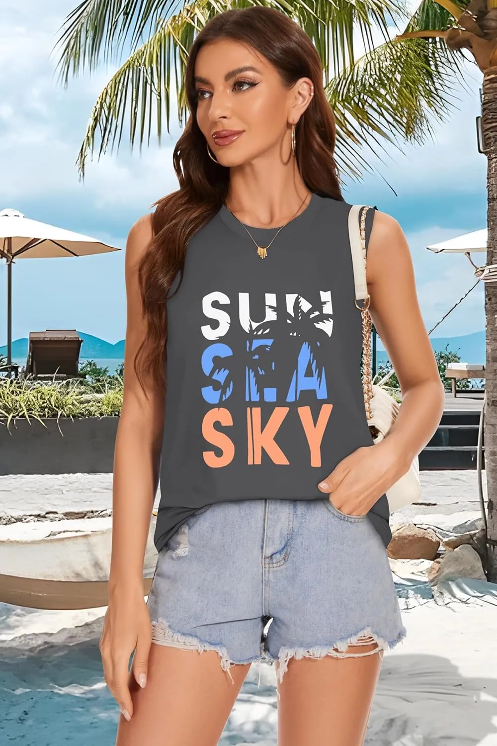 Tank Top for Women Summer Sleeveless Shirts Crewneck Casual Basic Side Split Tops