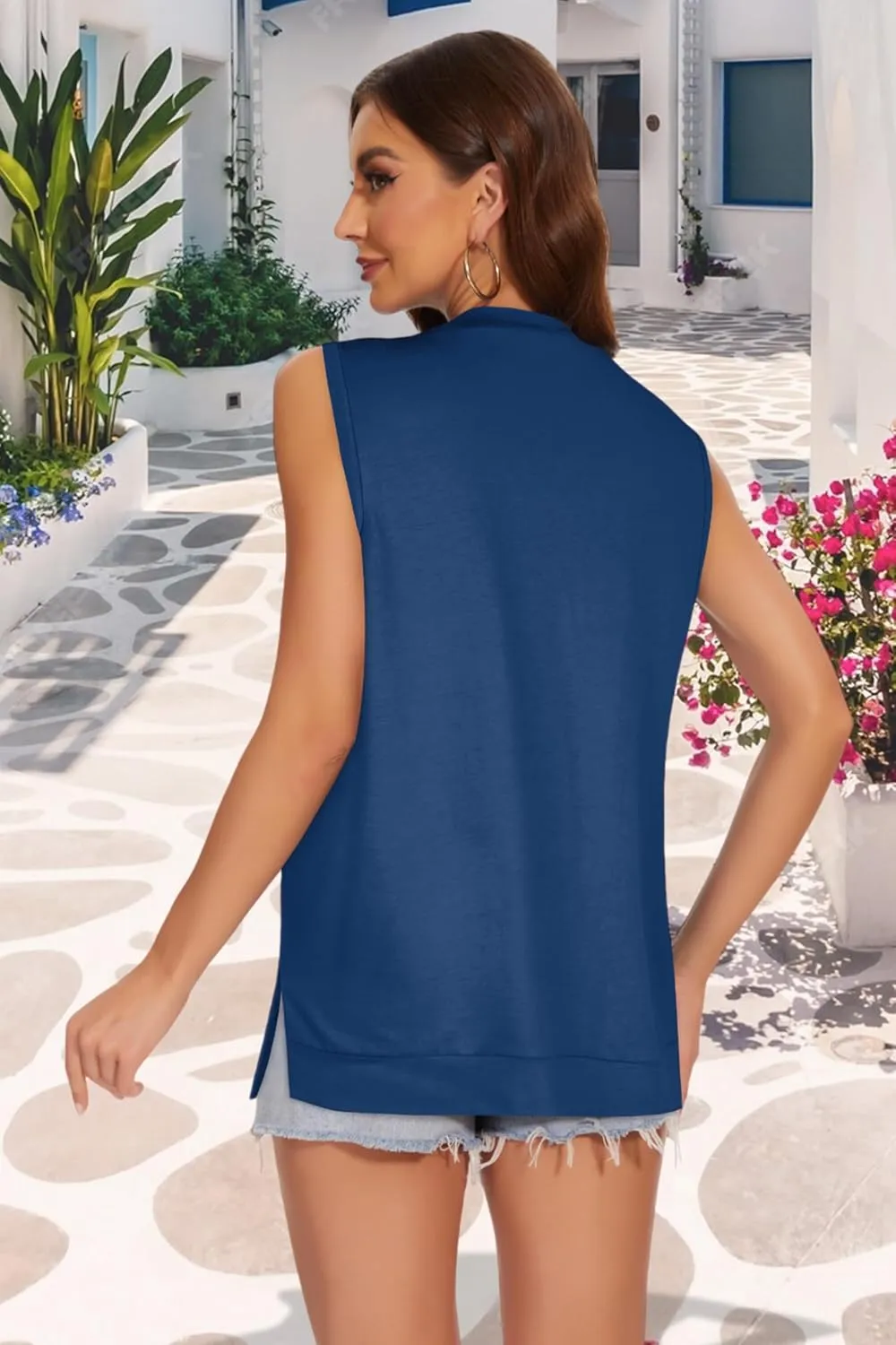 Tank Top for Women Summer Sleeveless Shirts Crewneck Casual Basic Side Split Tops
