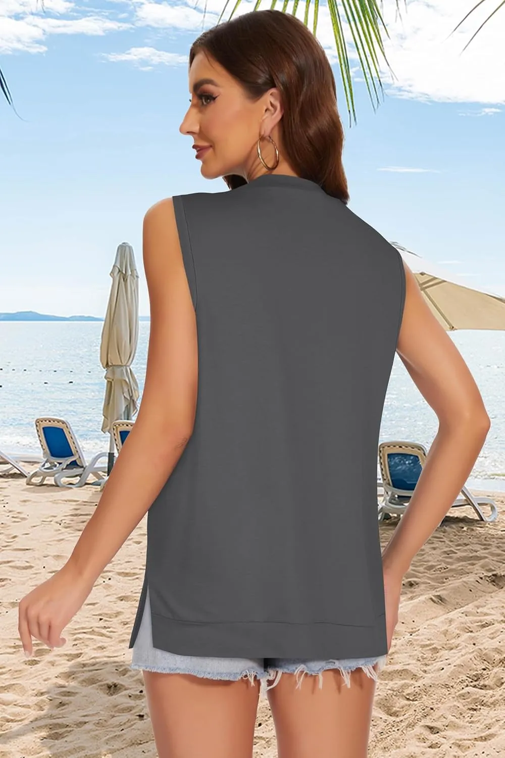Tank Top for Women Summer Sleeveless Shirts Crewneck Casual Basic Side Split Tops