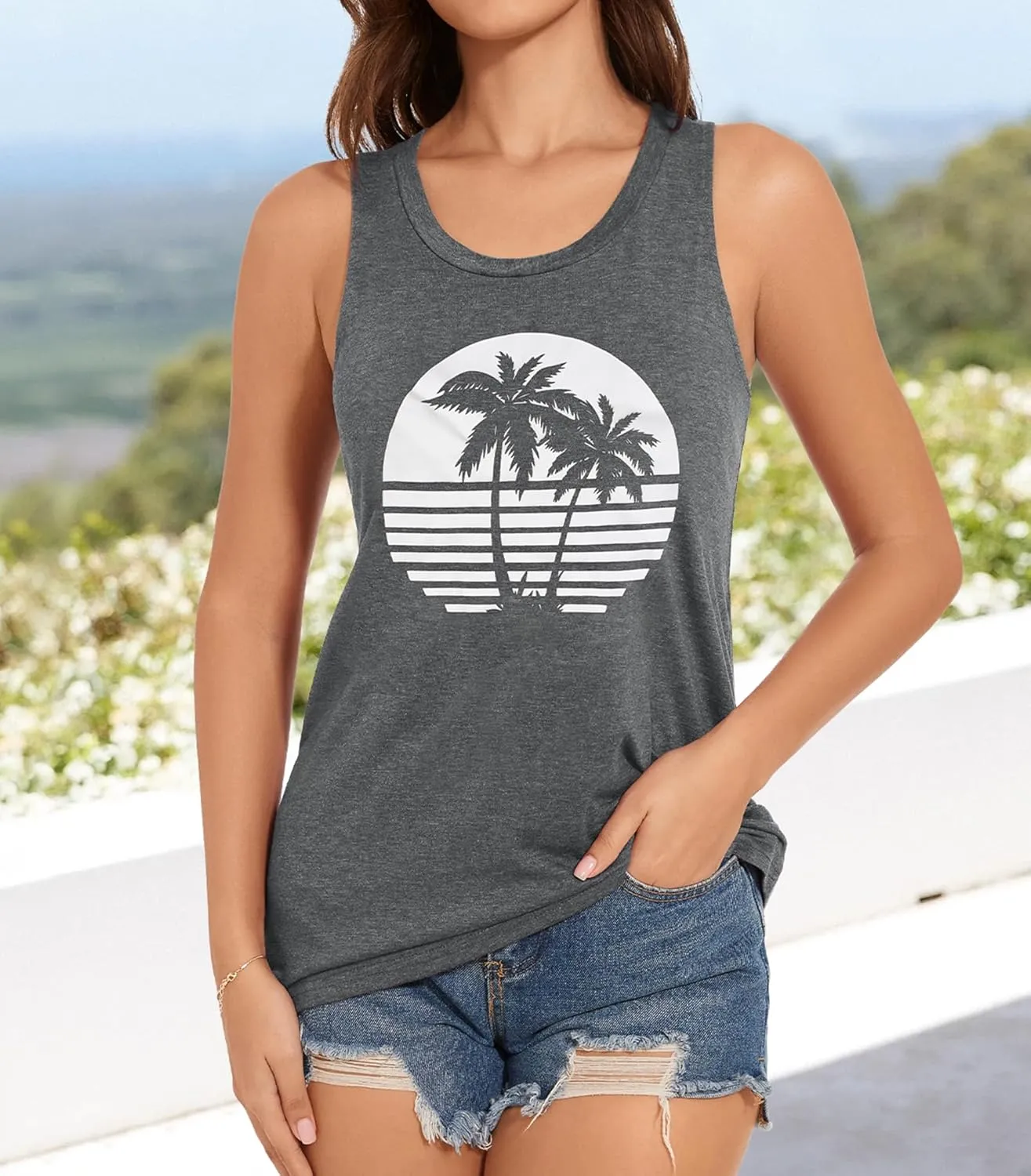 Tank Tops for Women Racerback Summer Sleeveless Casual Graphic Basic Top Shirts