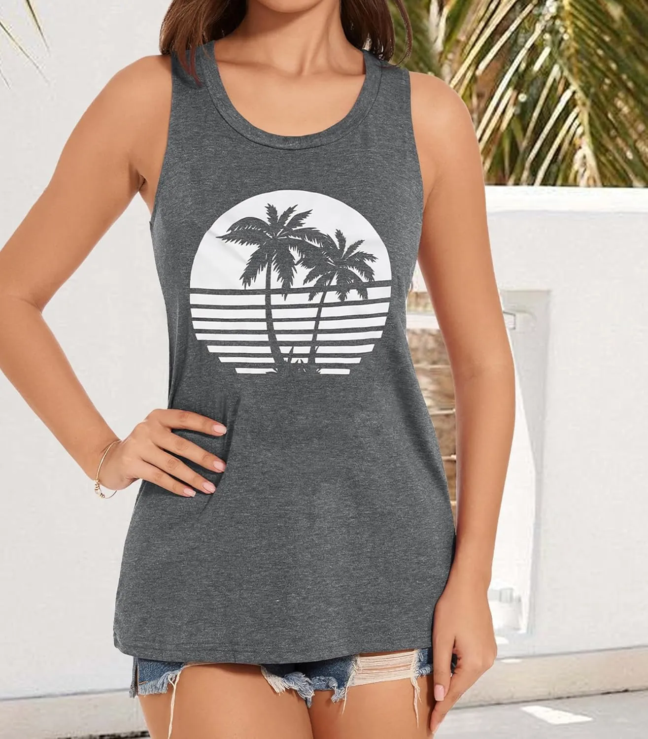 Tank Tops for Women Racerback Summer Sleeveless Casual Graphic Basic Top Shirts