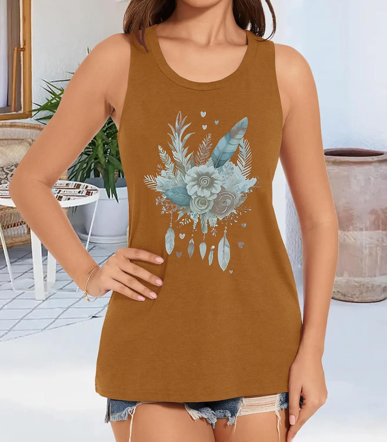 Tank Tops for Women Racerback Summer Sleeveless Casual Graphic Basic Top Shirts