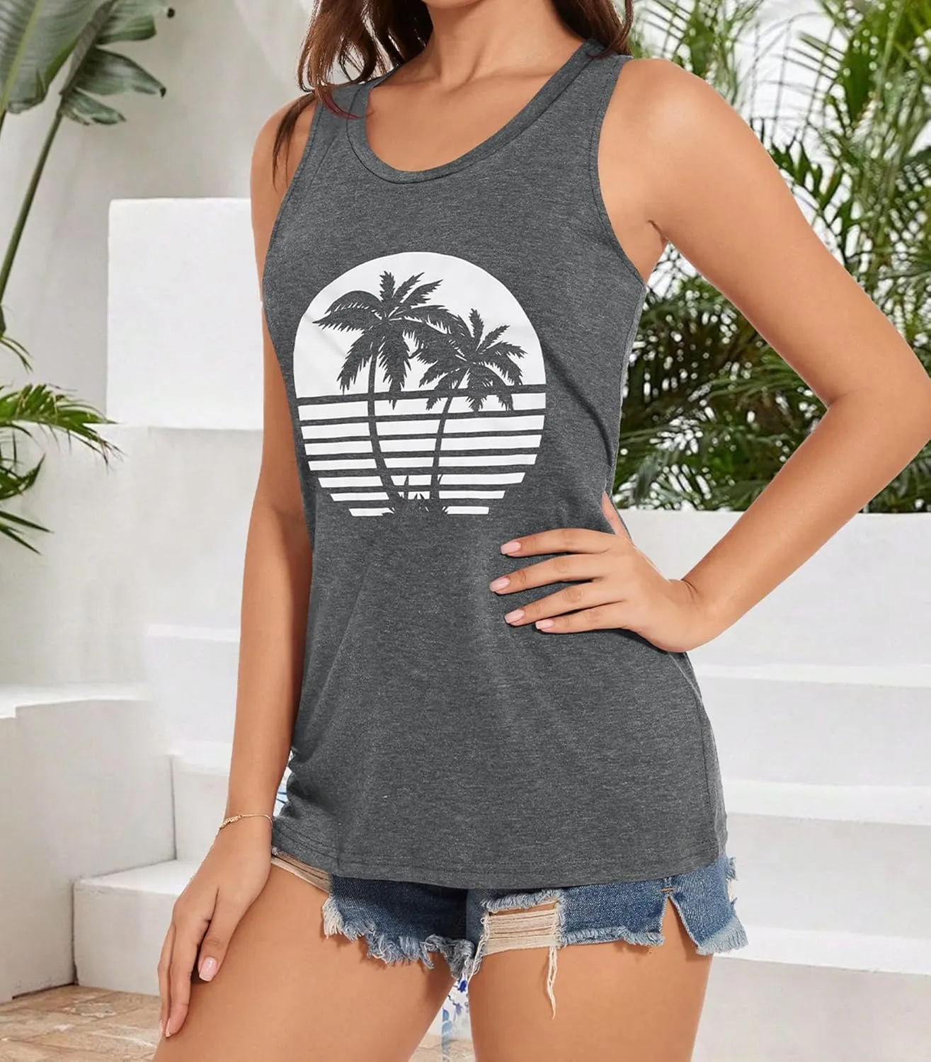 Tank Tops for Women Racerback Summer Sleeveless Casual Graphic Basic Top Shirts