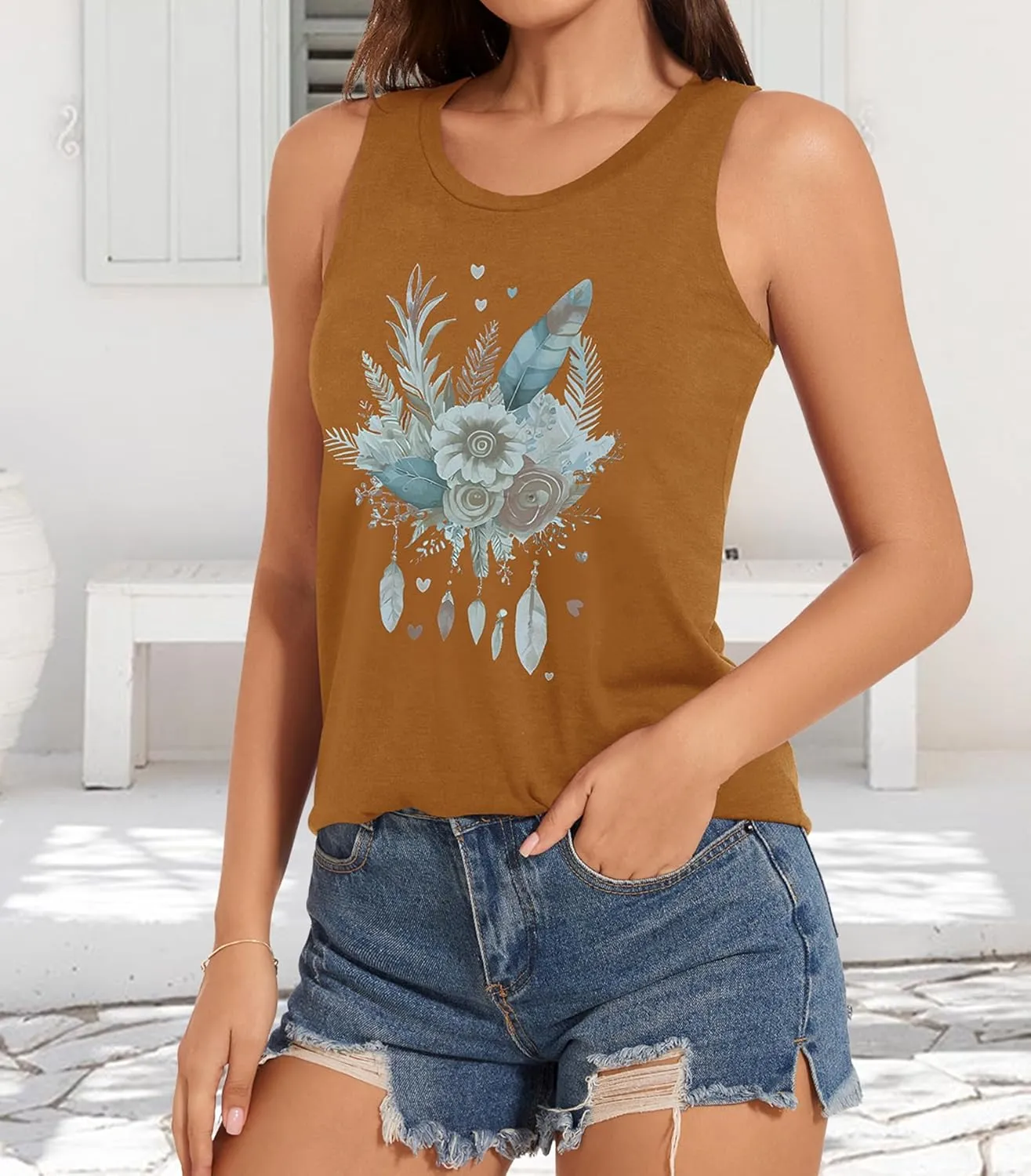 Tank Tops for Women Racerback Summer Sleeveless Casual Graphic Basic Top Shirts