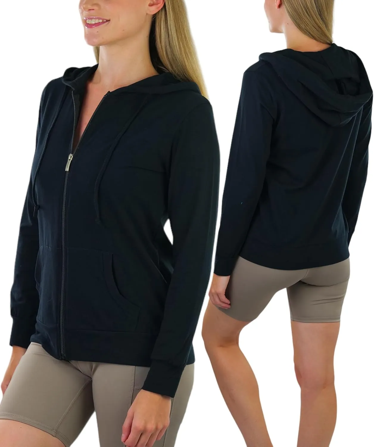 ToBeInStyle Women's Thin Fabric Long Sleeve Kangaroo Pocket Zip Up Hoodie