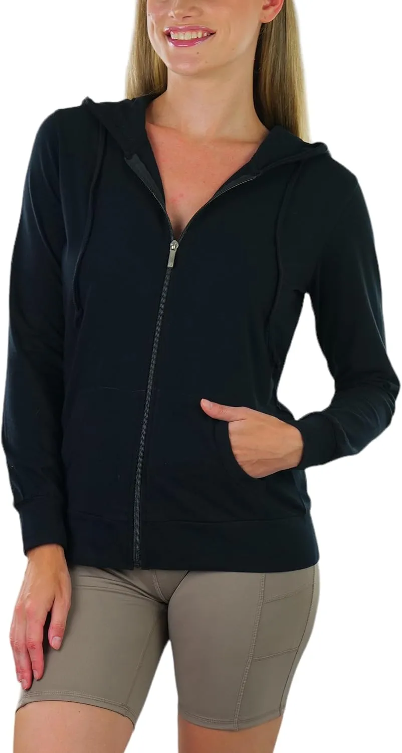 ToBeInStyle Women's Thin Fabric Long Sleeve Kangaroo Pocket Zip Up Hoodie