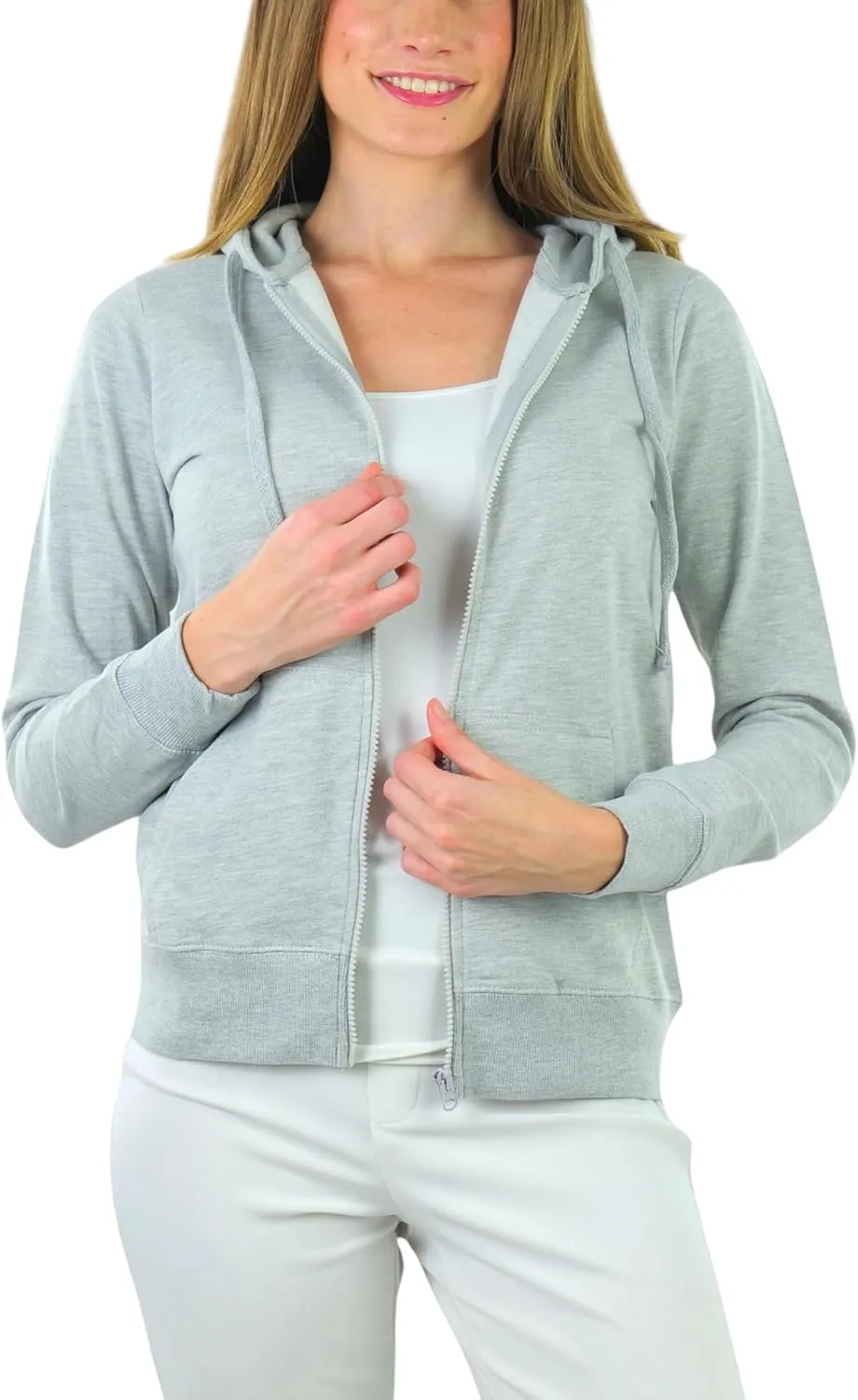 ToBeInStyle Women's Thin Fabric Long Sleeve Kangaroo Pocket Zip Up Hoodie