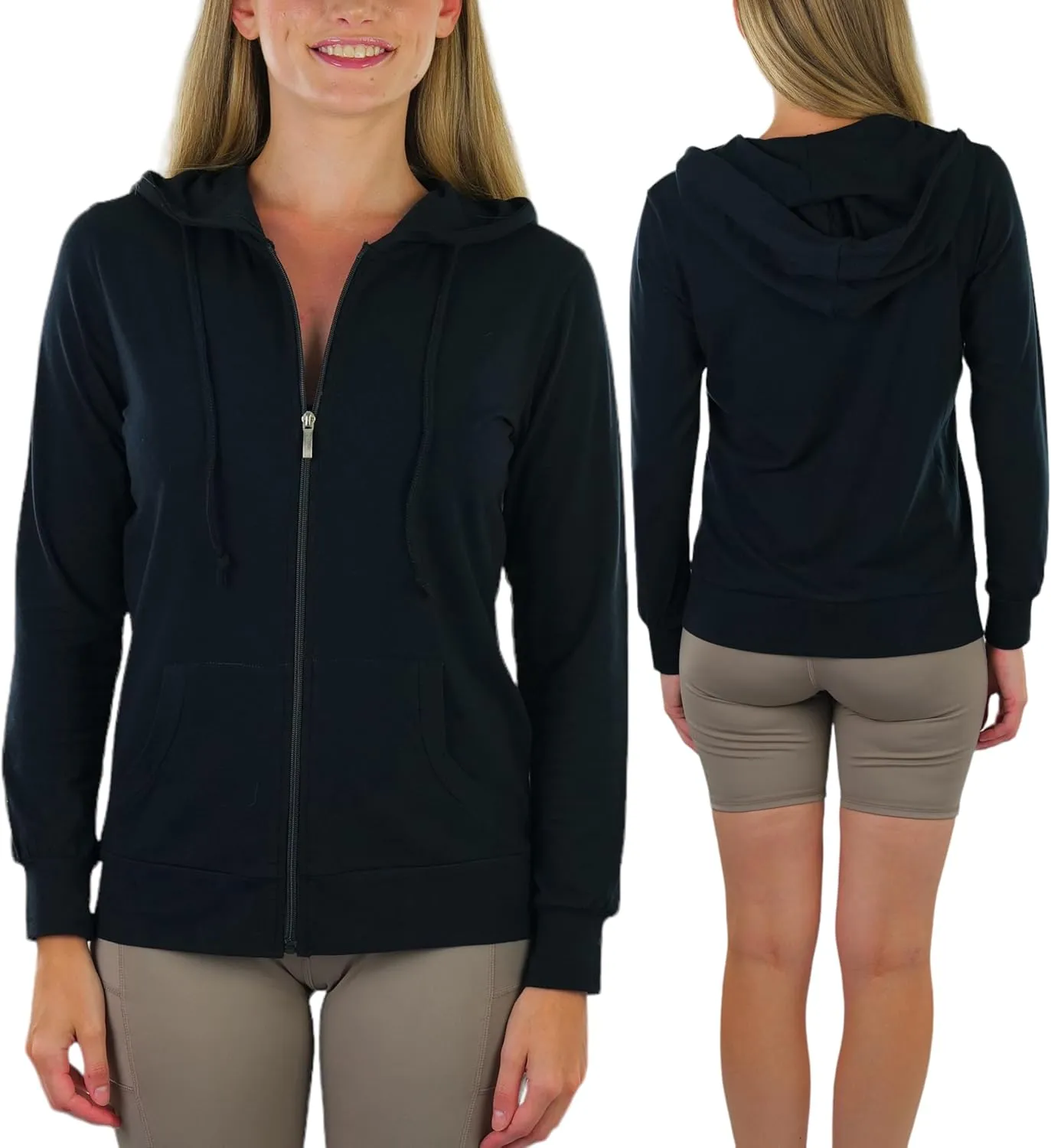 ToBeInStyle Women's Thin Fabric Long Sleeve Kangaroo Pocket Zip Up Hoodie
