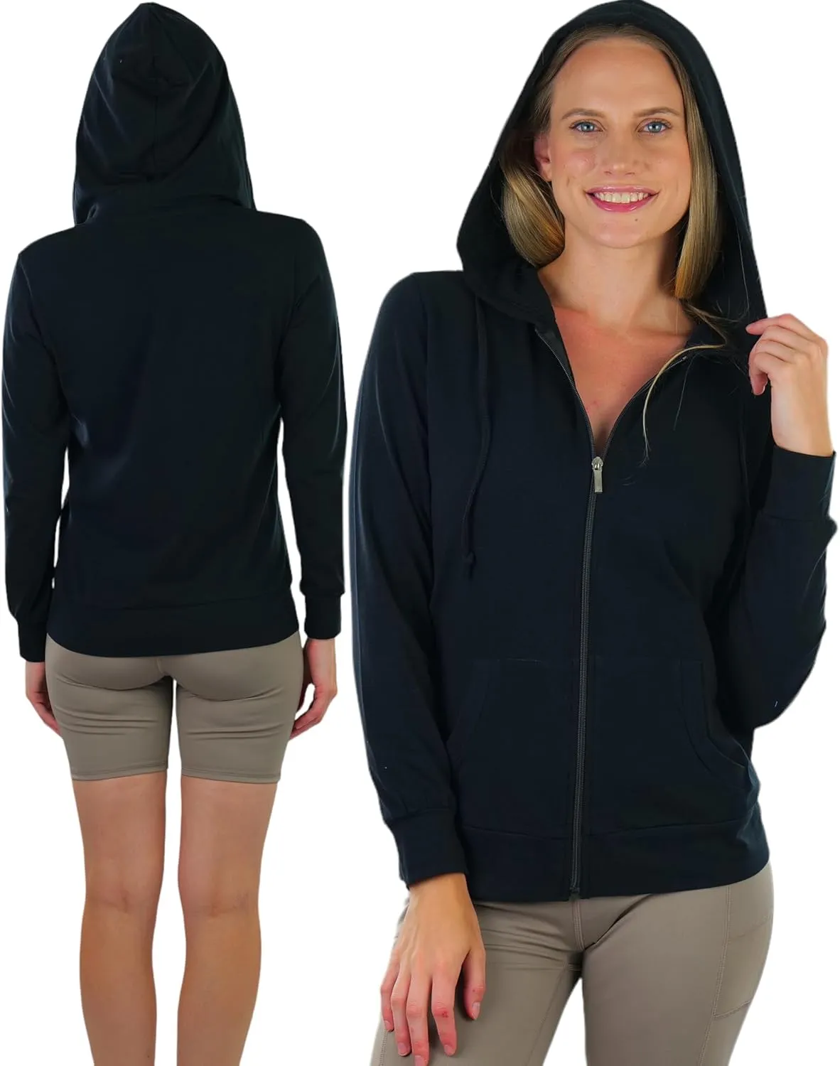 ToBeInStyle Women's Thin Fabric Long Sleeve Kangaroo Pocket Zip Up Hoodie