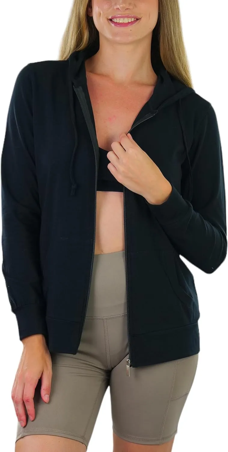 ToBeInStyle Women's Thin Fabric Long Sleeve Kangaroo Pocket Zip Up Hoodie
